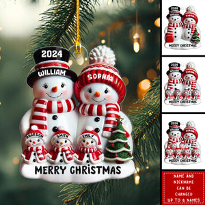 Snowman Family Glossy Effect Christmas Decor Personalized Acrylic Ornament