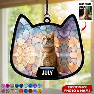 Custom Photo Cute Cat - Personalized Window Hanging Suncatcher Ornament