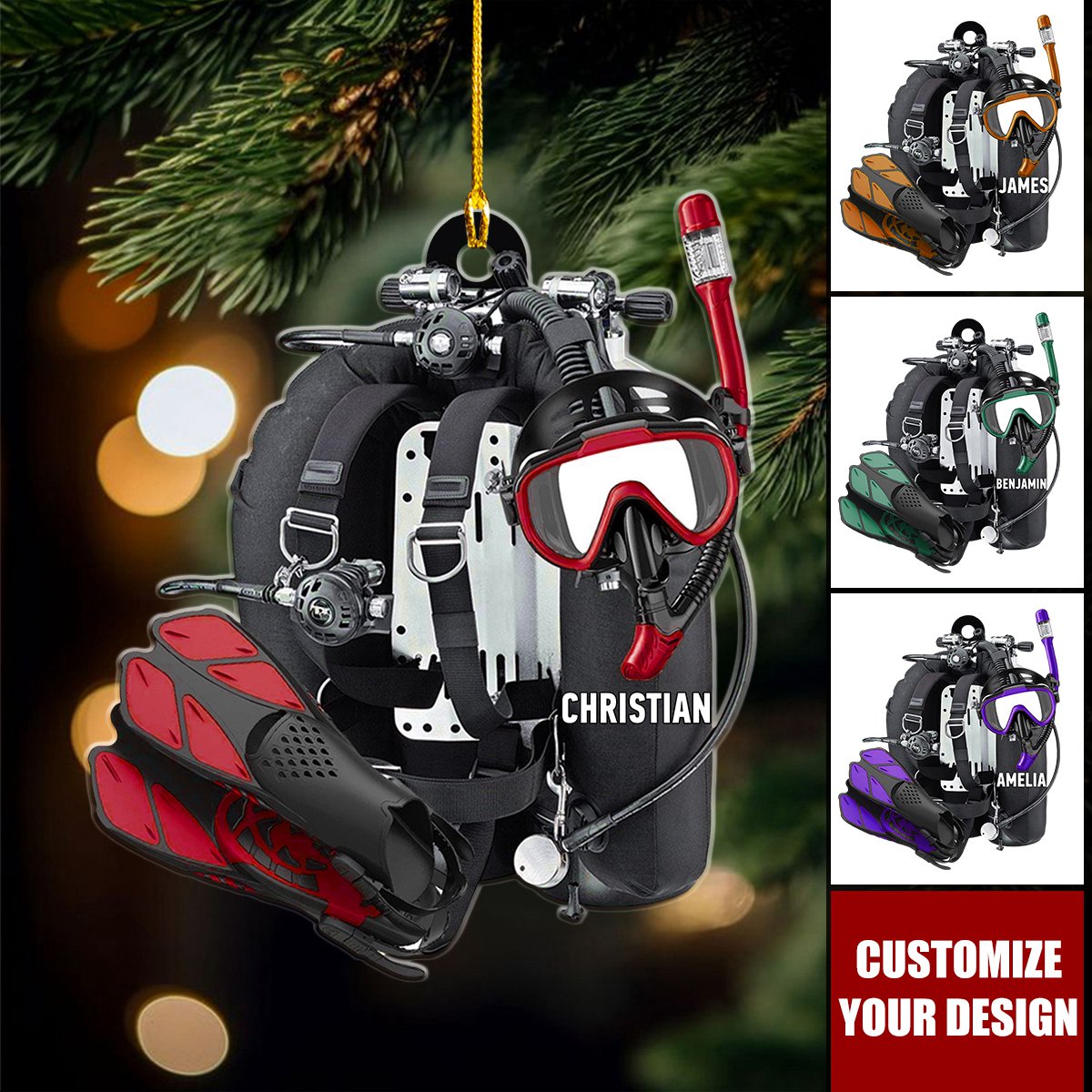 Scuba Diving Gear - Personalized Acrylic Christmas Ornament, Gift For Diver