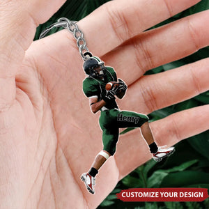 American Football Player Runing Personalized Keychain