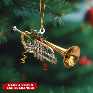 Personalized Trumpet Christmas Shaped Ornament, Trumpet Artist Gift