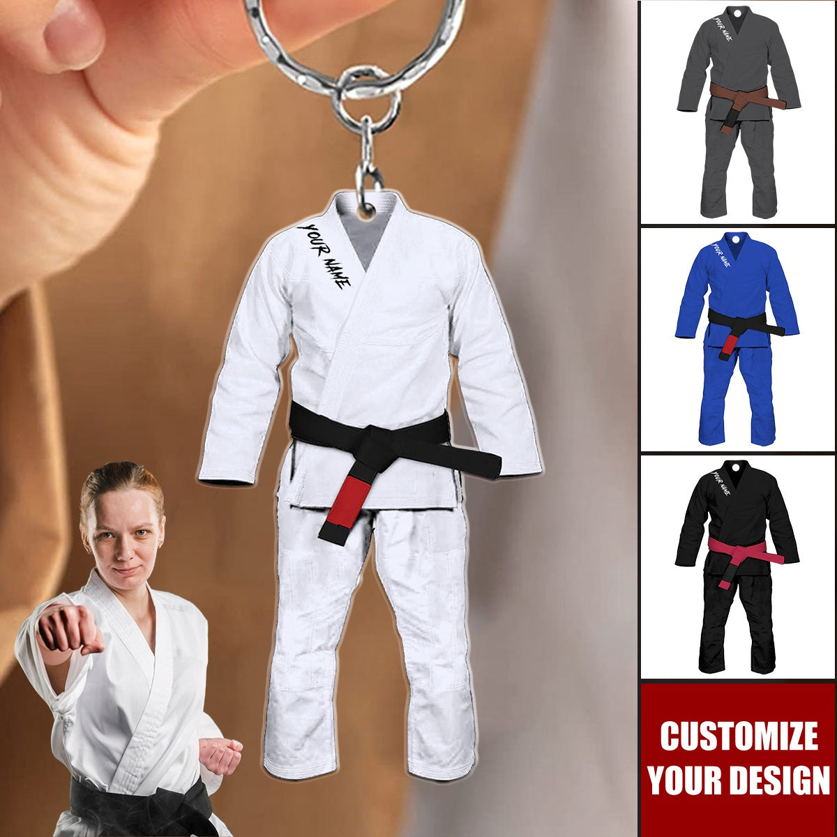 Personalized Jiu Jitsu Uniform Keychain, Belt Jiu Jitsu Keychain