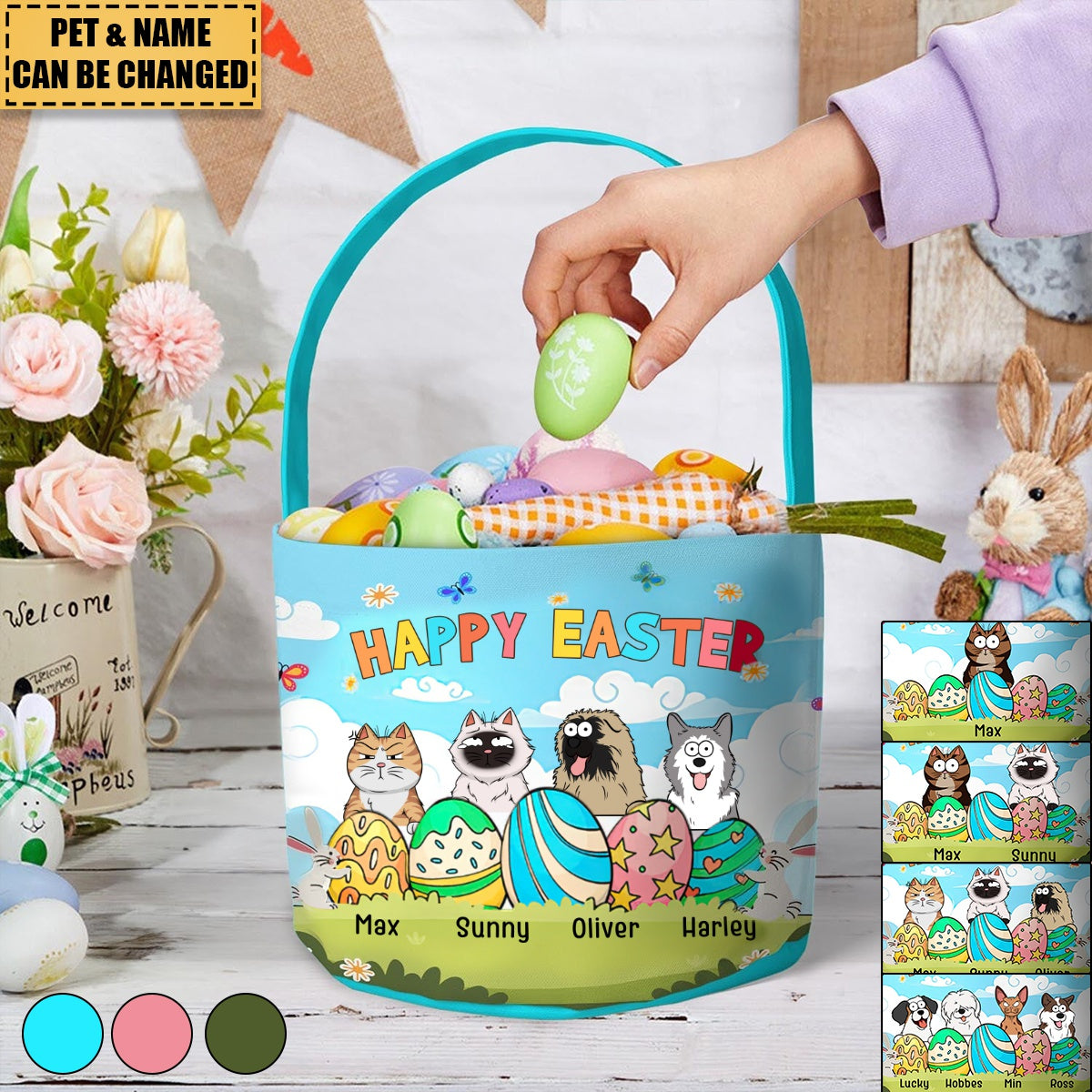 Happy Easter With Pet And Easter Eggs - Personalized Easter Basket