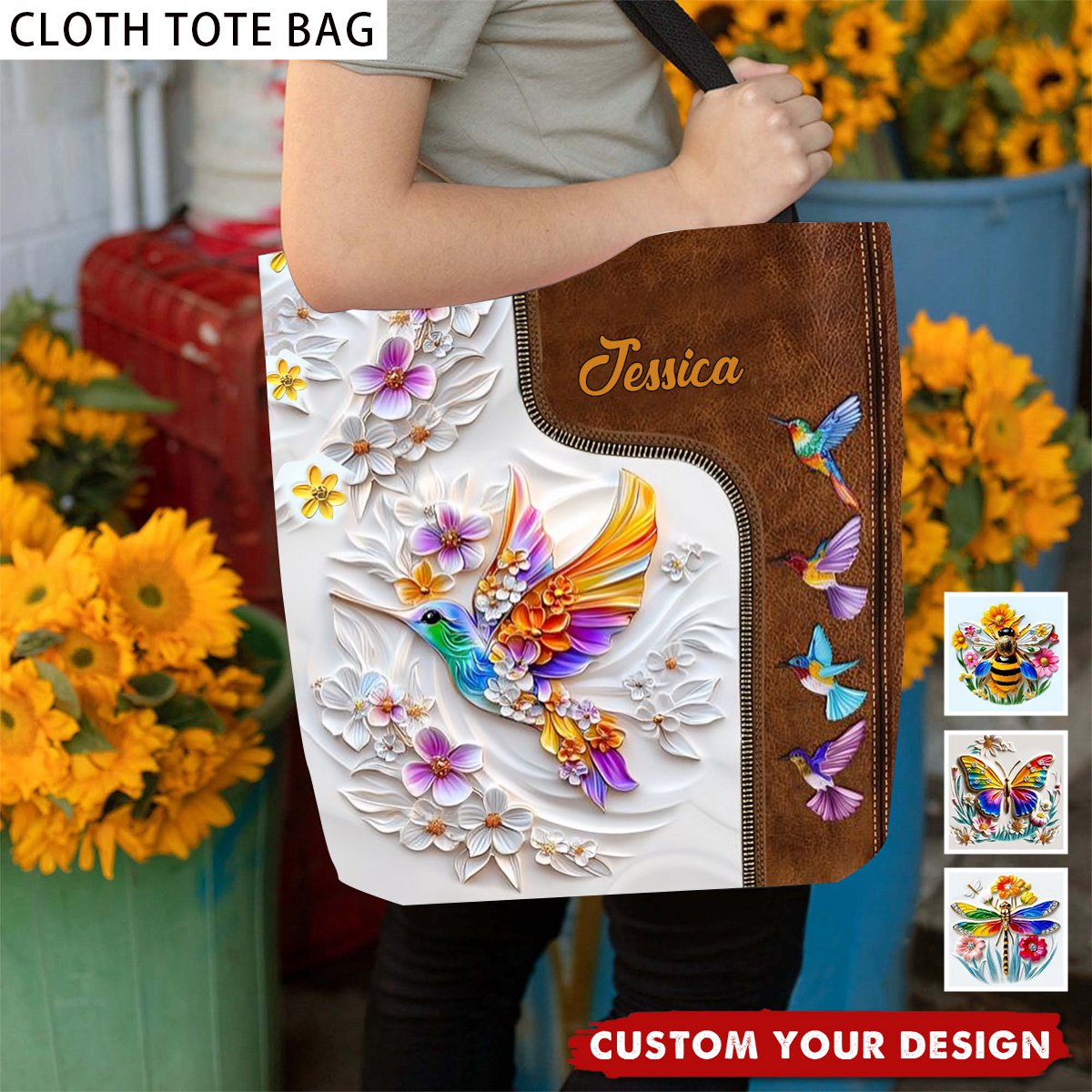 Stunning Hummingbird Dragonfly Butterfly - Personalized Gardening Tote Bag