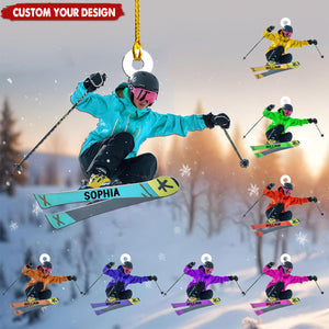 Personalized Skiing Christmas Ornaments, Gifts for Skiers and Snowboarders