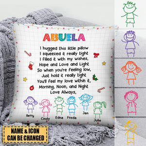 Personalized Abuela Grandkids Drawing Pillow