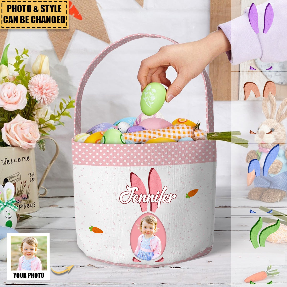 Adorable Easter Basket For Kids With Cute Bunnies - Personalized Easter Basket