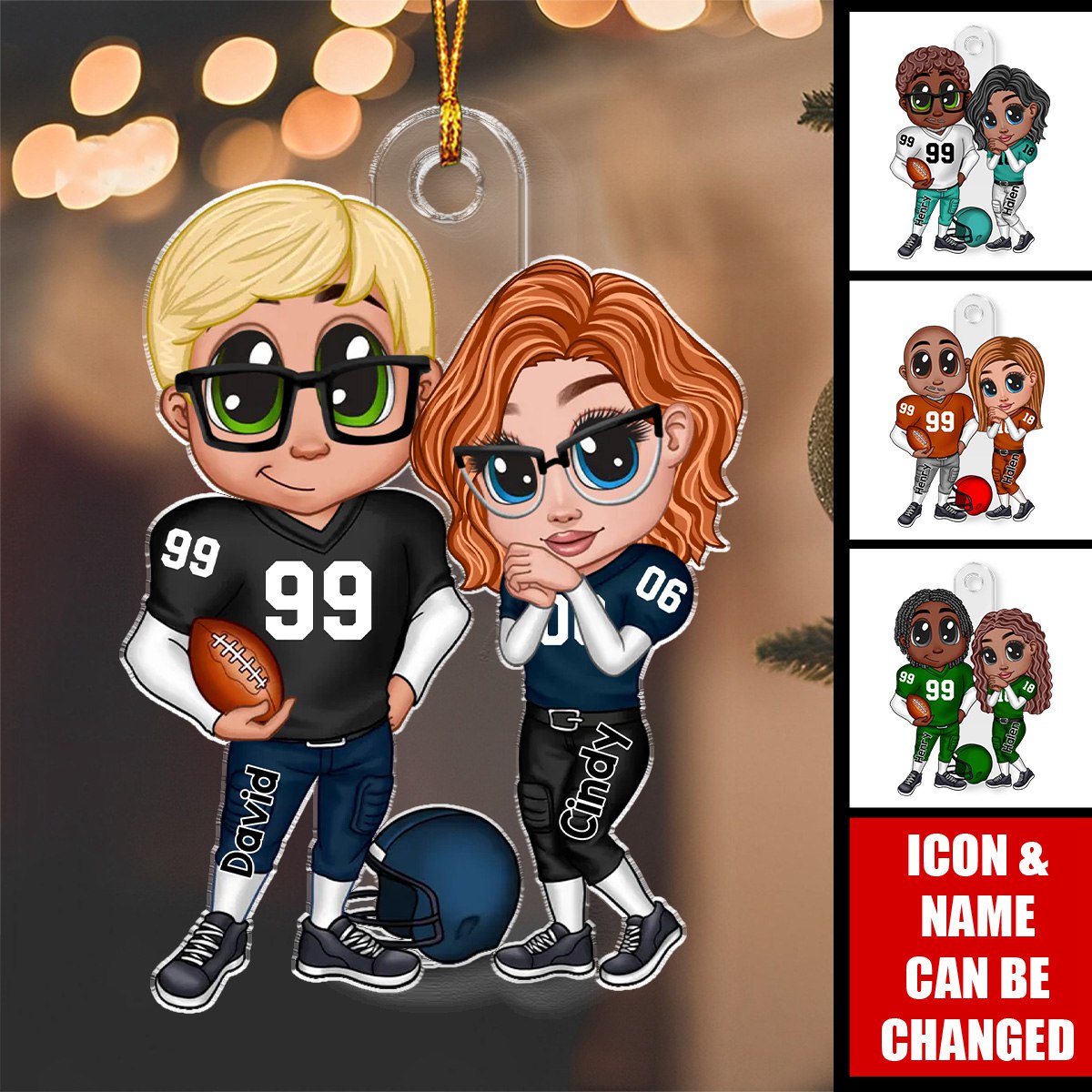 American Football Couple Y2K Style Personalized Acrylic Ornament, Valentine's Day Gift For Couples