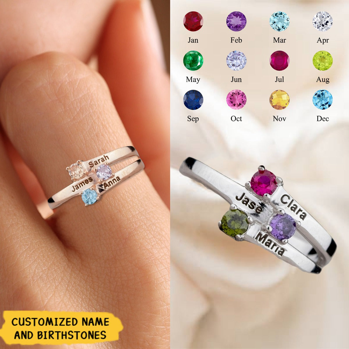 Personalized Birthstone Ring Name Engraved Ring - Family Ring Personalized Gift