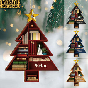 Reading Bookshelves Christmas Tree Shape - Personalized Shaped Wooden Ornament