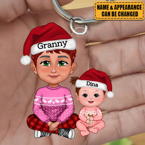 Cute Grandma Granddaughter Grandson Crossed Leg Personalized Acrylic Keychain