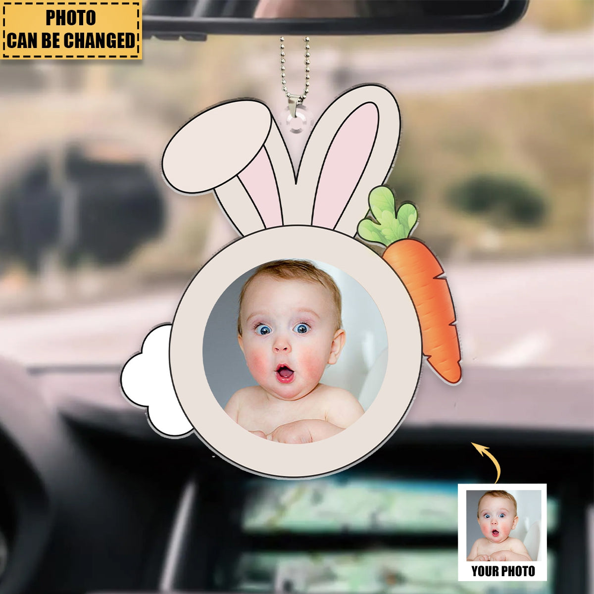 Custom Funny Rabbit Face For Kid Family Easter - Personalized Photo Easter Car Ornament