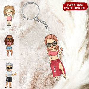 Family Doll Summer Vacation - Personalized Acrylic Keychain - Gift For Family