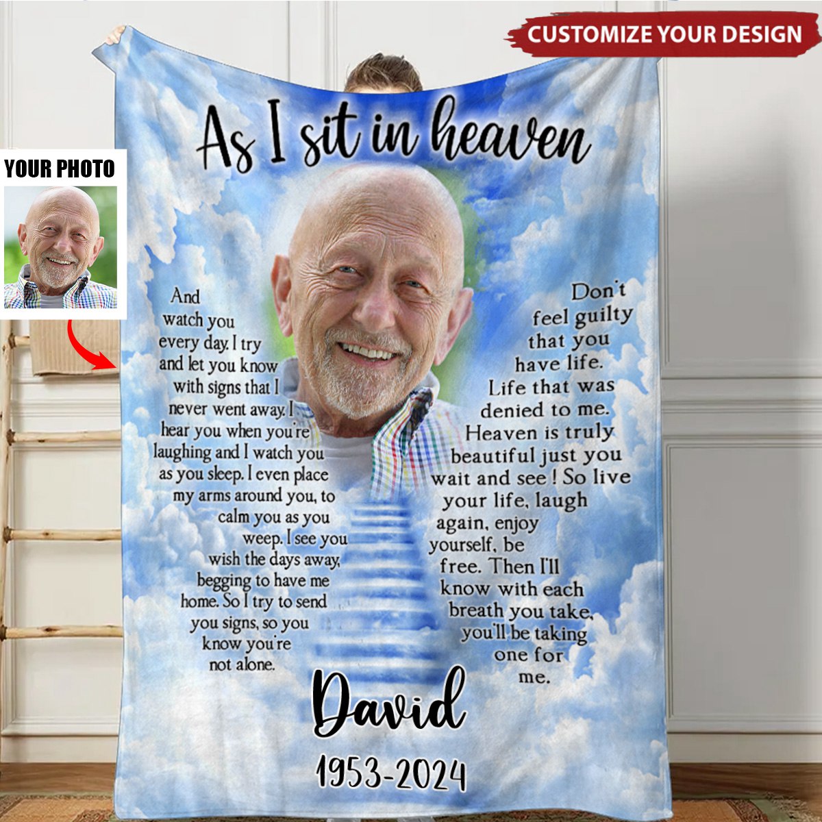 Custom Photo As I Sit In Heaven - Memorial Personalized Blanket