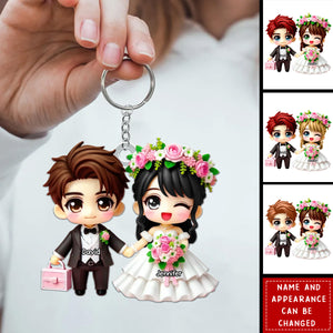 Wedding Cartoon Couple Personalized Acrylic Keychain, Gift for Him, Gift for Her