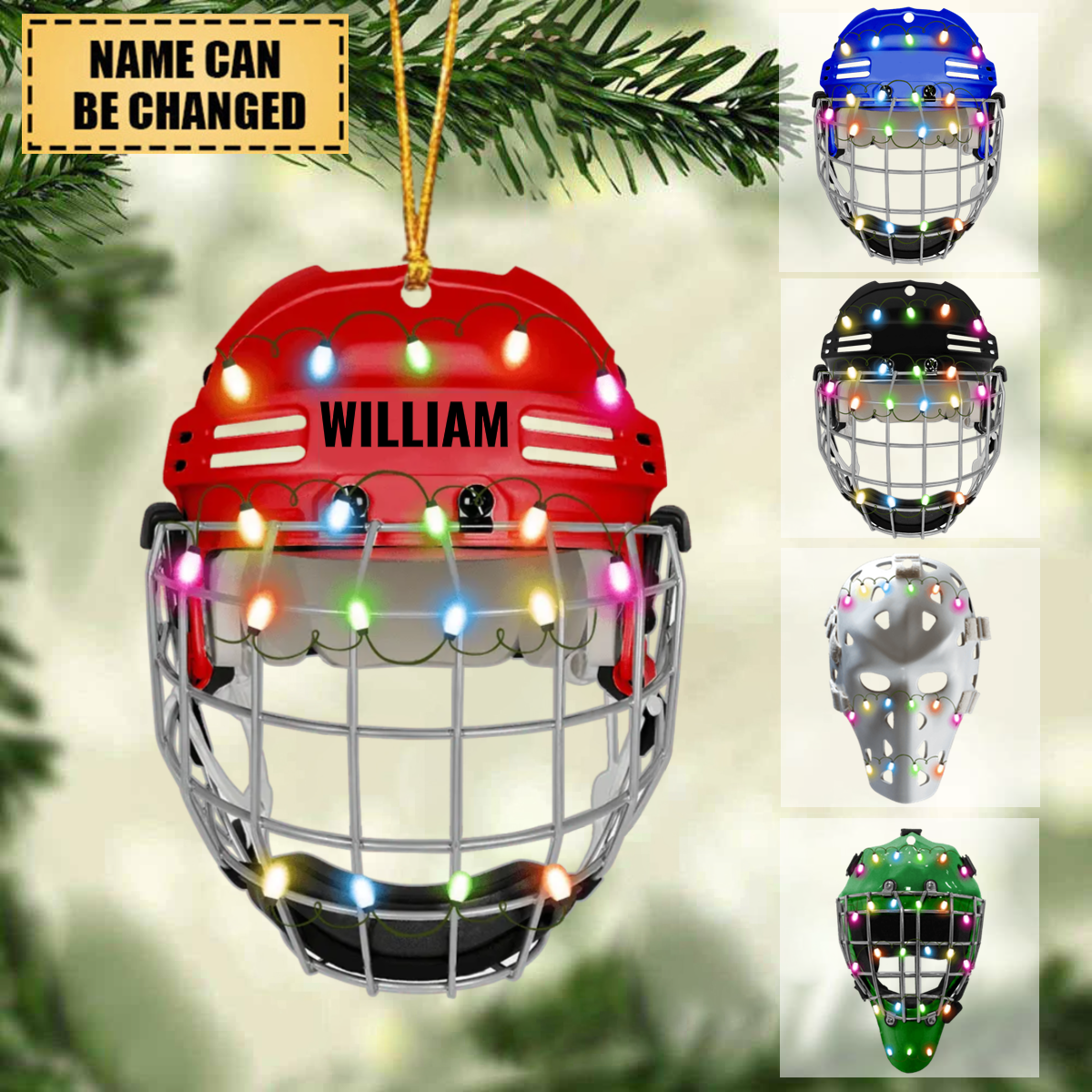 Ice Hockey Helmet With Cage - Personalized Christmas Ornament - Gifts For Ice Hockey Lovers