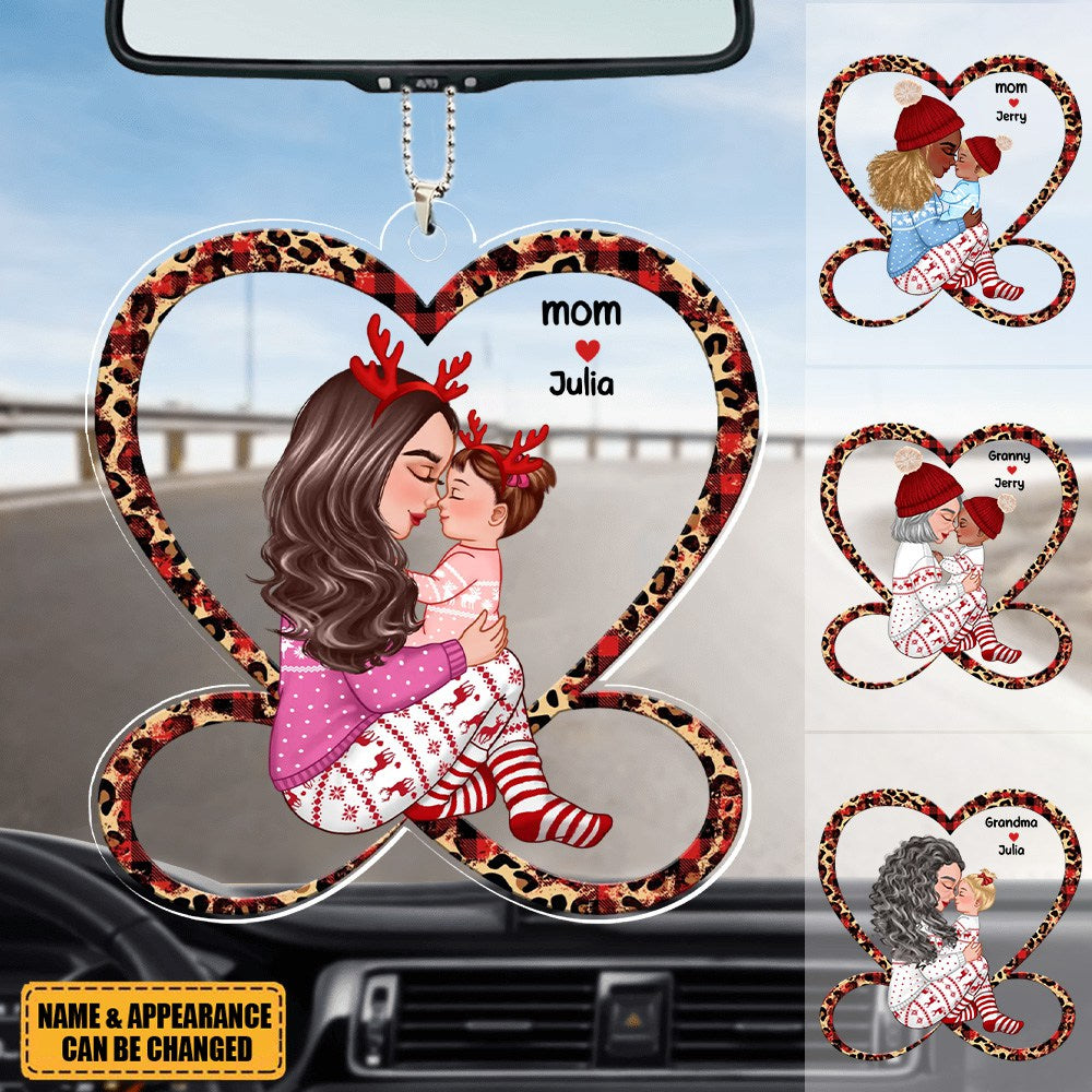 Grandma Mom Holding Kid Sitting On Heart Infinity Personalized Acrylic Car Ornament