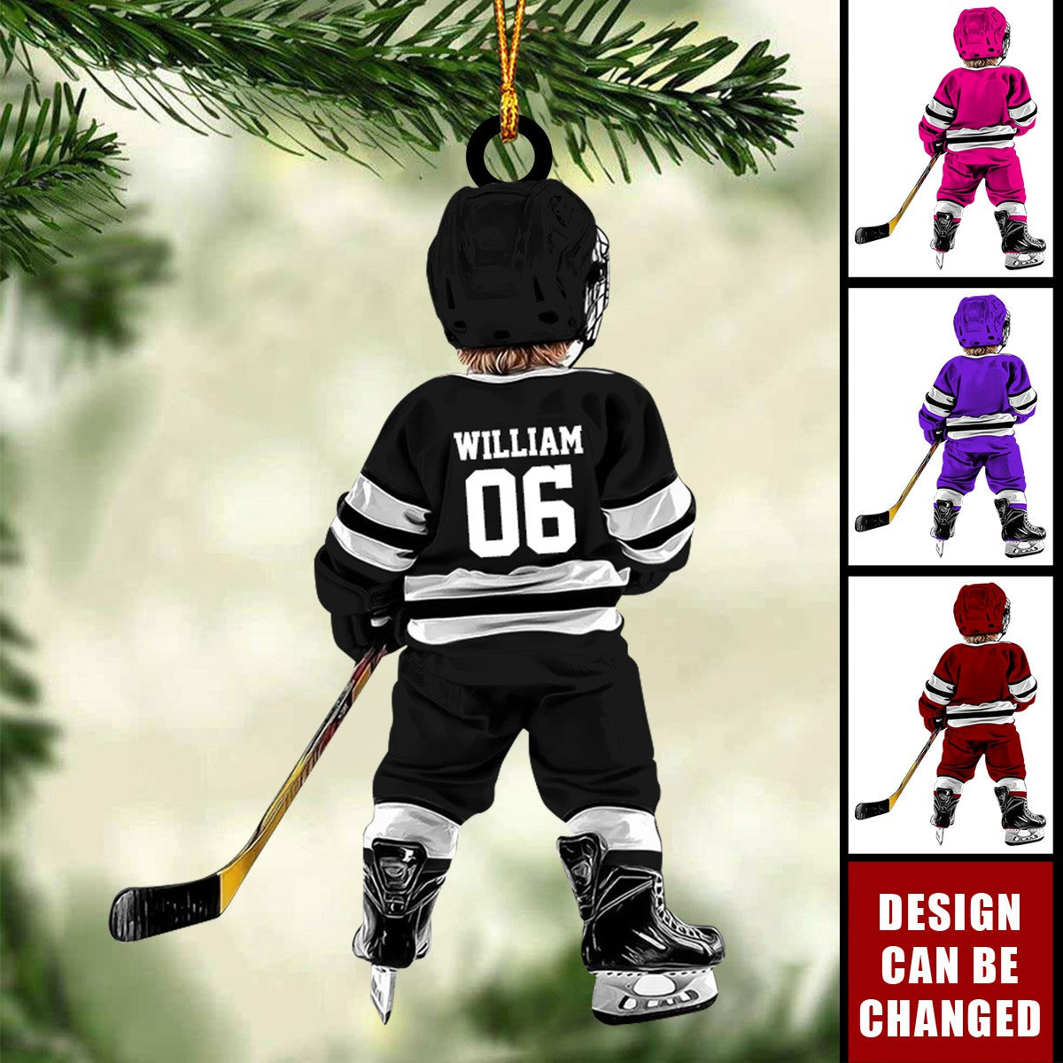 Personalized Kid Hockey Lover Christmas Acrylic Ornament