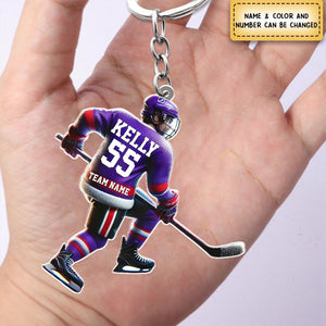 Loving Ice Hockey Personalized Name Shaped Keychain