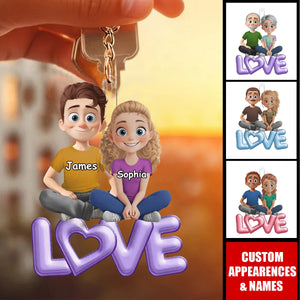 Love Is Sharing Your Popcorn - Couple Personalized Acrylic Keychain - Gift For Husband Wife, Anniversary