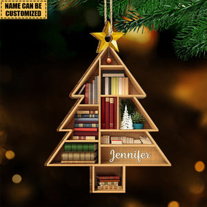 Reading Bookshelves Christmas Tree Shape - Personalized Shaped Wooden Ornament