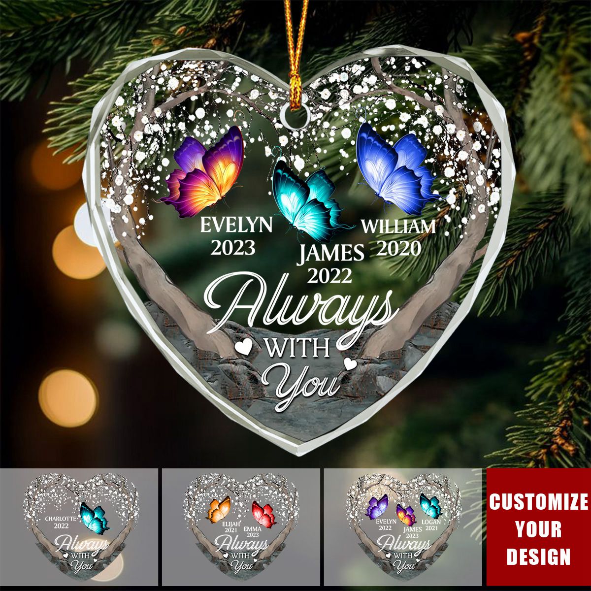 Like A Butterfly, You Are Free To Fly - Memorial Personalized Heart Glass Ornament, Christmas Gift For Family Members