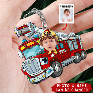 Funny Fire Truck Custom Kid Face - Personalized Acrylic Photo Keychain