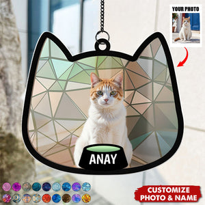 Custom Photo Cute Cat - Personalized Window Hanging Suncatcher Ornament