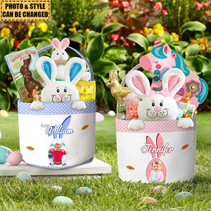 Adorable Easter Basket For Kids With Cute Bunnies - Personalized Easter Basket