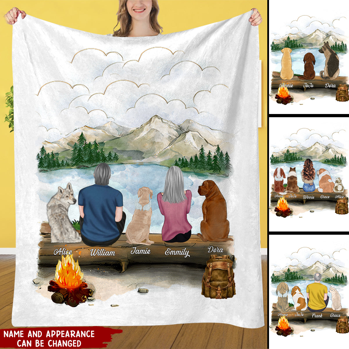 Hiking Mountain Dog And Couple - Personalized Fleece Blanket, Gift For Dog Lovers