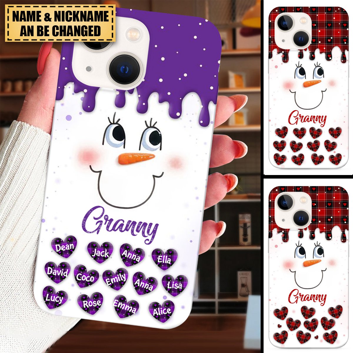 Cute Snowmy Grandma Mom Little Heart Kids Personalized Christmas Phone Case