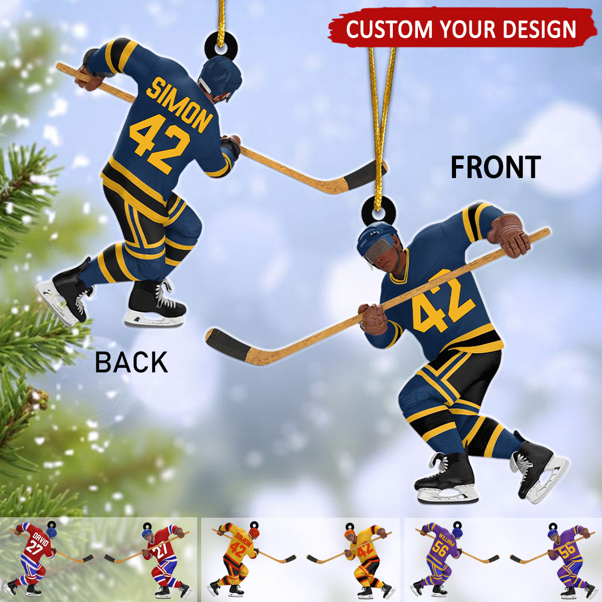 Ice Hockey Man Player Personalized Acrylic Christmas Ornament