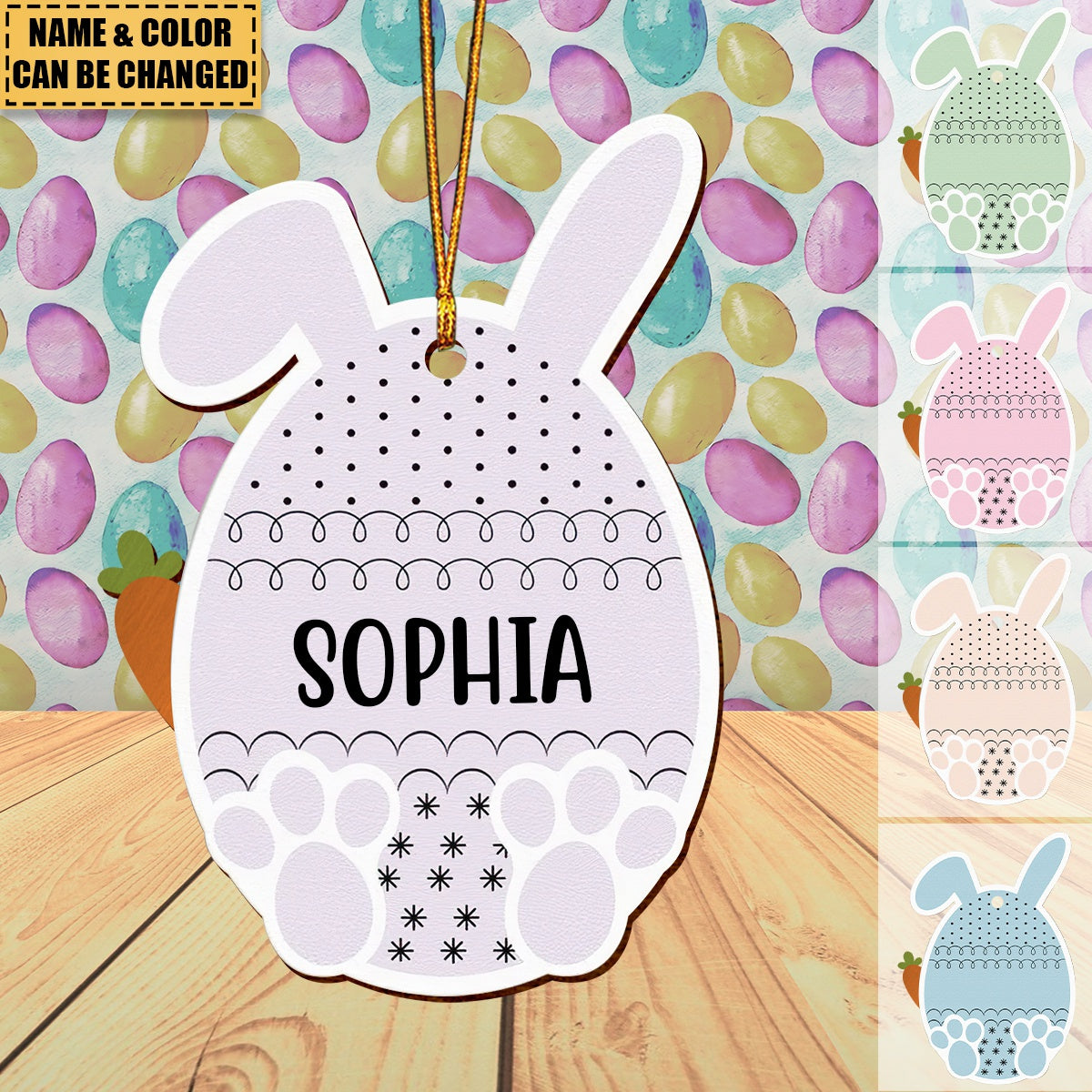 Cute Egg Bunny Easter Custom Name Tag For Kid - Personalized Easter Basket Ornament