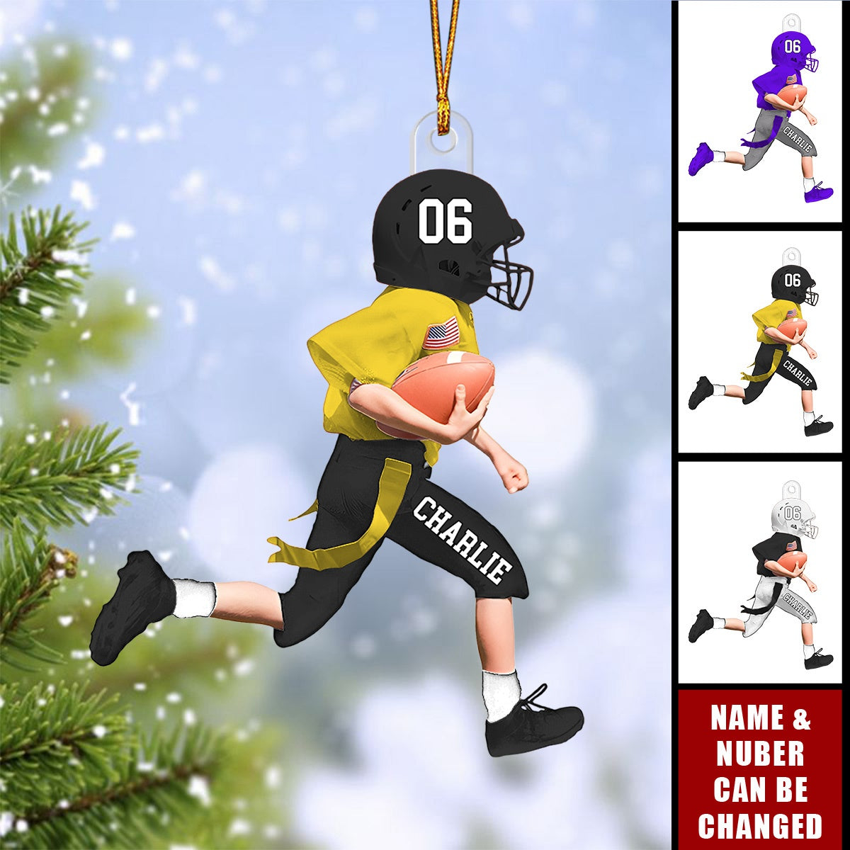 Personalized American Football Kid Christmas Ornament, Christmas Gift for Son