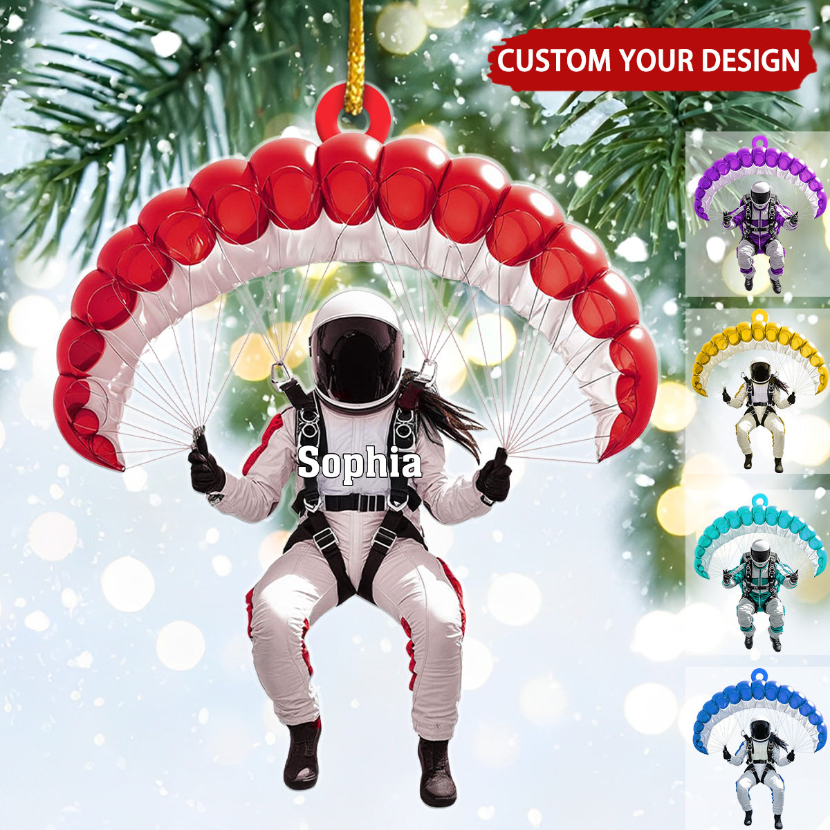 Skydiver Personalized Christmas Ornament, Gift For Extreme Sports Lover