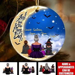 Grandma Grandkids On Moon Back View Halloween Personalized Circle Ornament