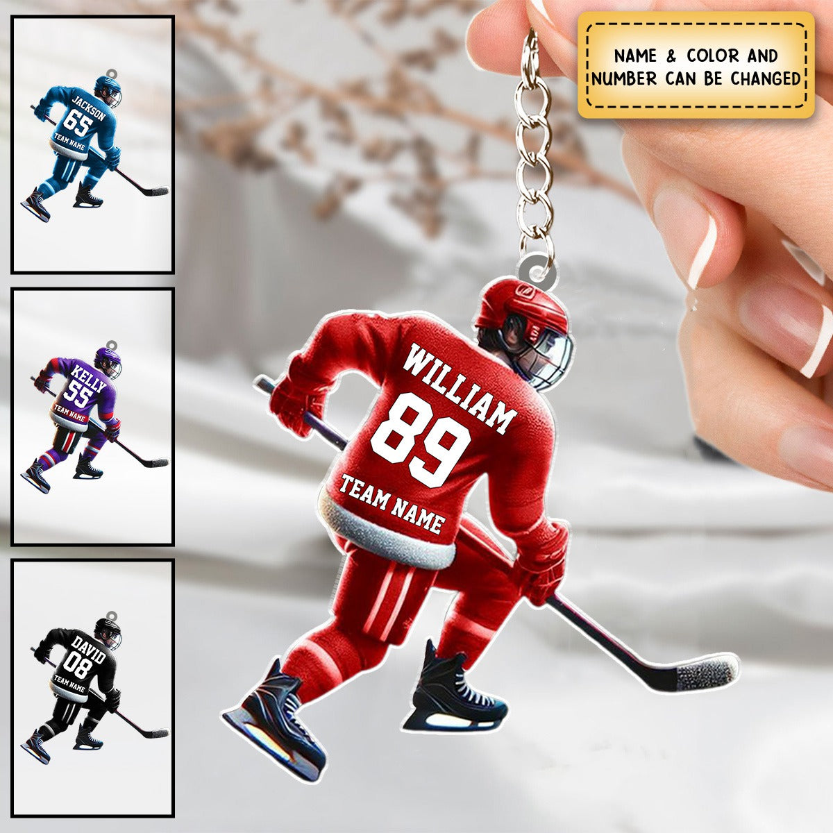 Loving Ice Hockey Personalized Name Shaped Keychain