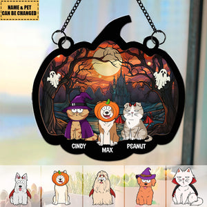 Happy Halloween With Fur Babies - Personalized Window Hanging Suncatcher Ornament