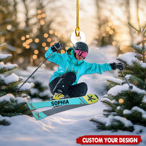 Personalized Skiing Christmas Ornaments, Gifts for Skiers and Snowboarders