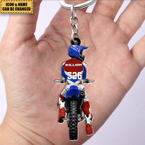 Motocross Racing Christmas Personalized Keychain - Gift For Motocross Racer, Motocross Lovers