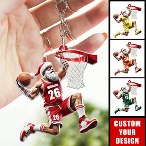 Santa Basketball Player Personalized Acrylic Keychain, Gift for Basketball Lover