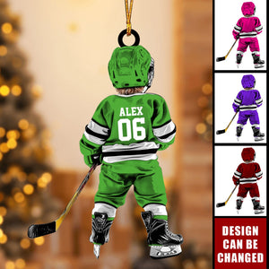 Personalized Kid Hockey Lover Christmas Acrylic Ornament