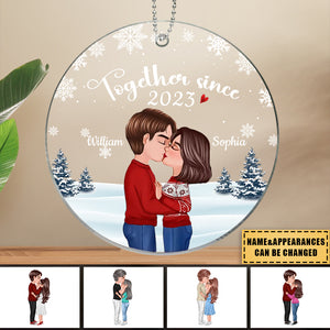 Christmas Doll Couple Kissing Under Snow Personalized Acrylic Ornament