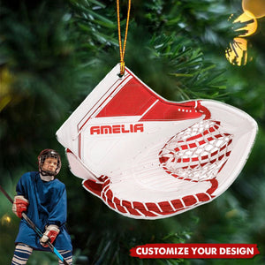 Hockey Goalie Glove - Personalized Acrylic Christmas Ornament, Gift For Hockey Lover