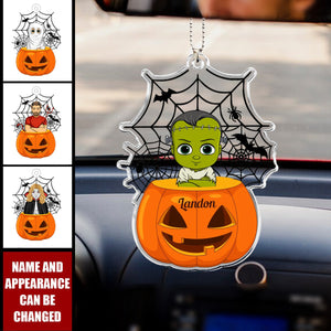 Scary Monster Kid In The Pumpkin Halloween Gift - Personalized Car Ornament