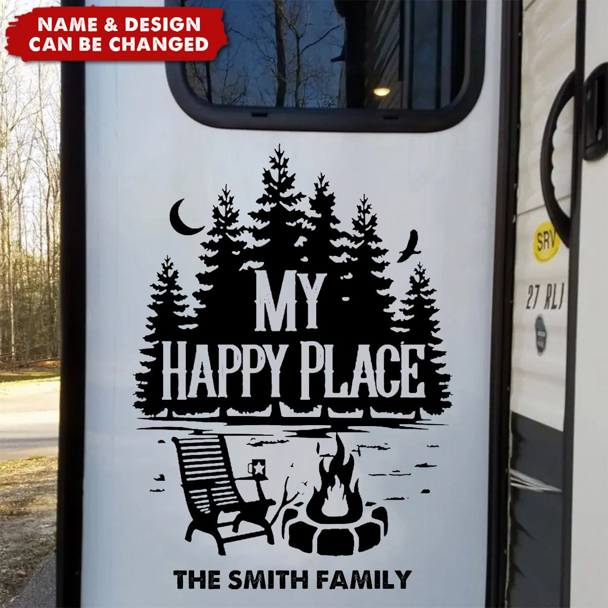 Our Happy Place - Camping Personalized Custom RV Decal - Gift For Camping Lovers