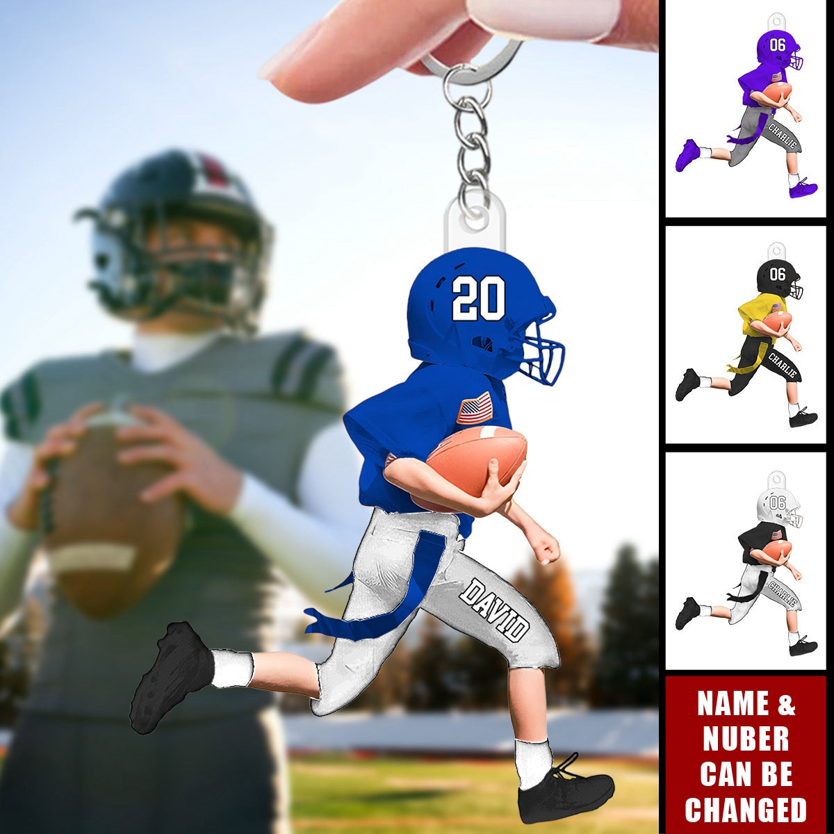 Personalized American Football Kid Keychain, Gift for Son