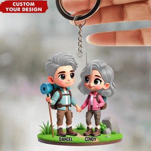 3D Cute Cartoon Hiking Couple Personalized Acrylic Keychain