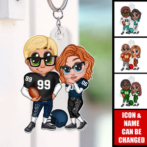 American Football Couple Y2K Style Personalized Acrylic Keychain, Valentine's Day Gift For Couples