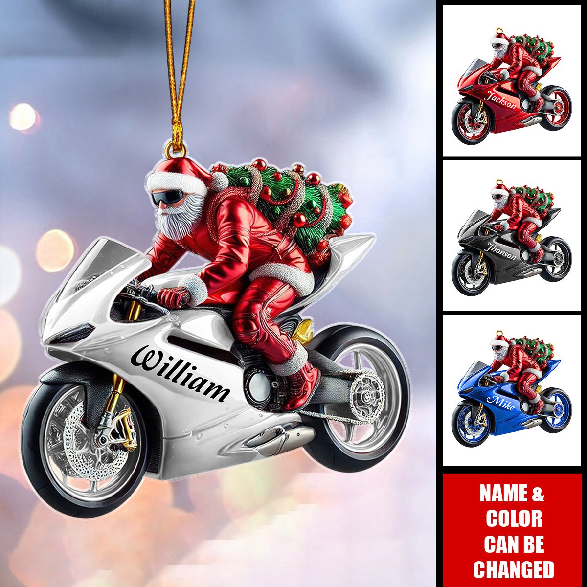 Customizable Santa Motorcycle Ornament – Personalized Christmas Decoration for Bikers